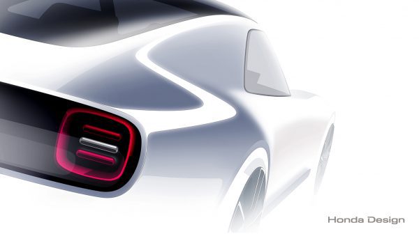 ホンダ　Honda Sports EV Concept。CGではなくイラスト。四角いリアライトが懐古的な味わいを出している
 
