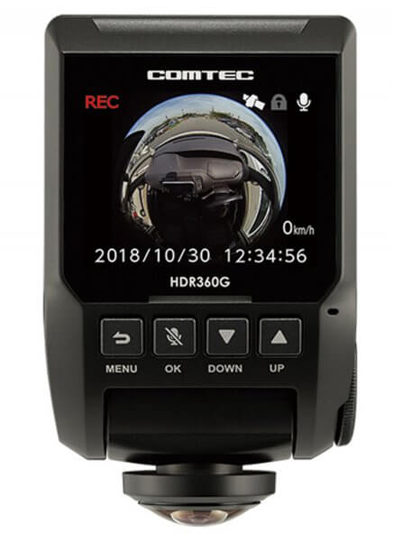 GPS＋360°カメラ搭載の高性能モデルで、全方位を記録できる。速度も記録できるなど先進機能満載。駐車場監視機能はオプション