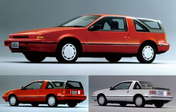 1986年10月、パルサーから独立したエクサとしてデビュー。 ボディ形状はノッチバッククーペと、クーペの2種類。両者の車体はCピラーごと開く脱着式リアハッチ以外は同一形状であり、交換が可能なデザインコンセプトだった。しかし、日本国内販売仕様では登録上のボディ形状と違ってしまうためクーペタイプ及びキャノピータイプを独立した車種とし、各ハッチの取り付け部に互換性を持たせなかった。 実際にはボディに固定するパーツの左右形状が異なっているだけなので加工により交換は可能だが構造変更が必要だった