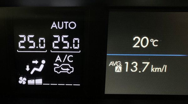 車内の温度設定を外気と同じ25℃に設定した場合、エアコンスイッチをONにしたままだと12％程度燃費が悪化するというデータも出ている 