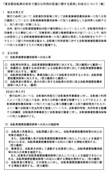 東京都自転車保険義務化の条例改正案1