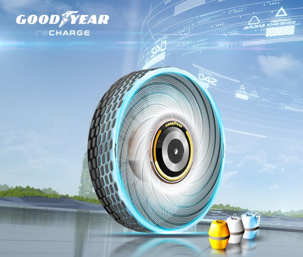 まずはグッドイヤーの「リチャージコンセプト」について。充填剤により、タイヤの自己再生機能のほか、サマータイヤとウィンタータイヤの性能を作り出すこともできるという。画期的なタイヤとなるのか？