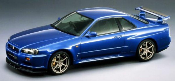 日産 R34スカイラインGT-R 人気ボディカラー<strong>「ベイサイドブルー」</strong>（販売期間：1998年～2002年 ※GT-R販売開始：1999年）