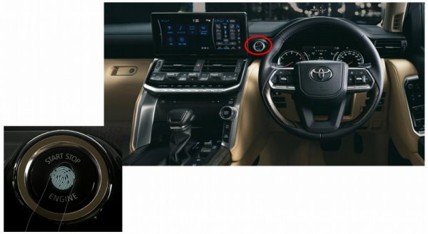 盗難対策として新たに導入した、トヨタ初となる指紋認証スタートスイッチ。登録済みの指紋情報と一致しなければ、エンジンが始動しない