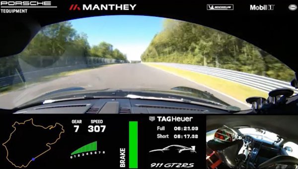 911GT2 RSの最速ラップタイム更新時のオンボード映像。2kmに及ぶ超ロングストレートDoettinger Hoehe（ドゥッティンガーフーエ）からAntoniusbuche（アントニウスブーヘ）へ向かう上り坂を300キロオーバーで駆けあがるパワーは驚異的