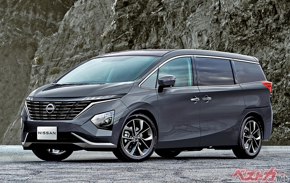 日産 新型エルグランド(2023年春登場予定)…アルファードの好調を受けて、日産はエルグランドのモデルチェンジに意欲的。現行型で指摘される室内居住性を改善し、より快適な空間とする(画像はベストカー編集部による予想CG)