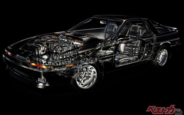 最上級グレードの3.0GTターボには、最高出力230psを発生する7M-GTEU型3L直列6気筒DOHCターボエンジンを搭載した