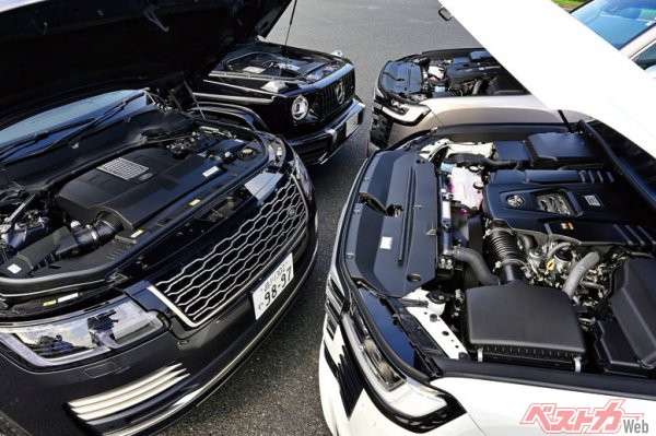 レンジローバーとベンツGはV8で、ランクルはガソリン、ディーゼルともにV6を採用する