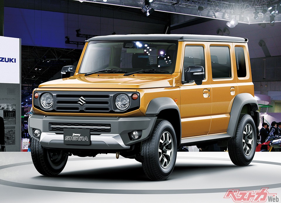 ジムニー5ドアモデルは小型車のシエラをベースに300mmホイールベースを延長。全長3850mmのロングモデルとなる(画像はベストカー編集部による予想CG)