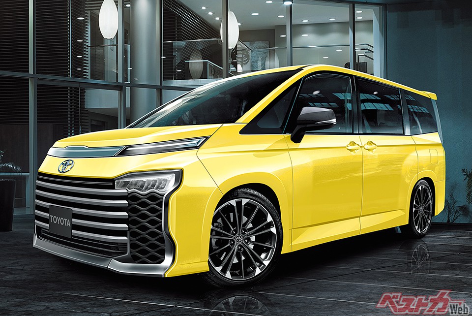 新型ヴォクシーの予想CG(ベストカー編集部制作)。ノアとはより差別化されたフロントマスクとなる