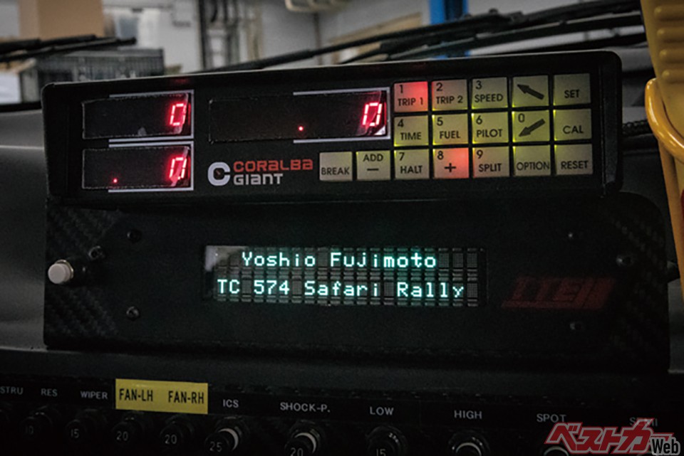 レストア前は壊れていたラリーコンピューターも復活。ご覧のような表示も