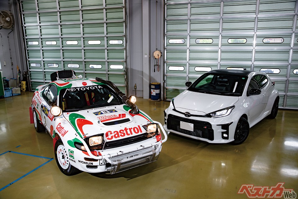 世界のラリーシーンで活躍することを目標に作られた「GRヤリス」との2ショット。かつて世界を沸かせた血脈とラリー魂はしっかりと引き継がれている