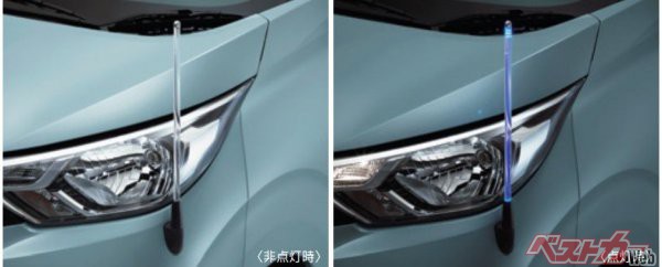 日産デイズ。軽自動車としてネオンコントロールを設定。日産は基本的に電動格納式を採用するがこちらは固定式