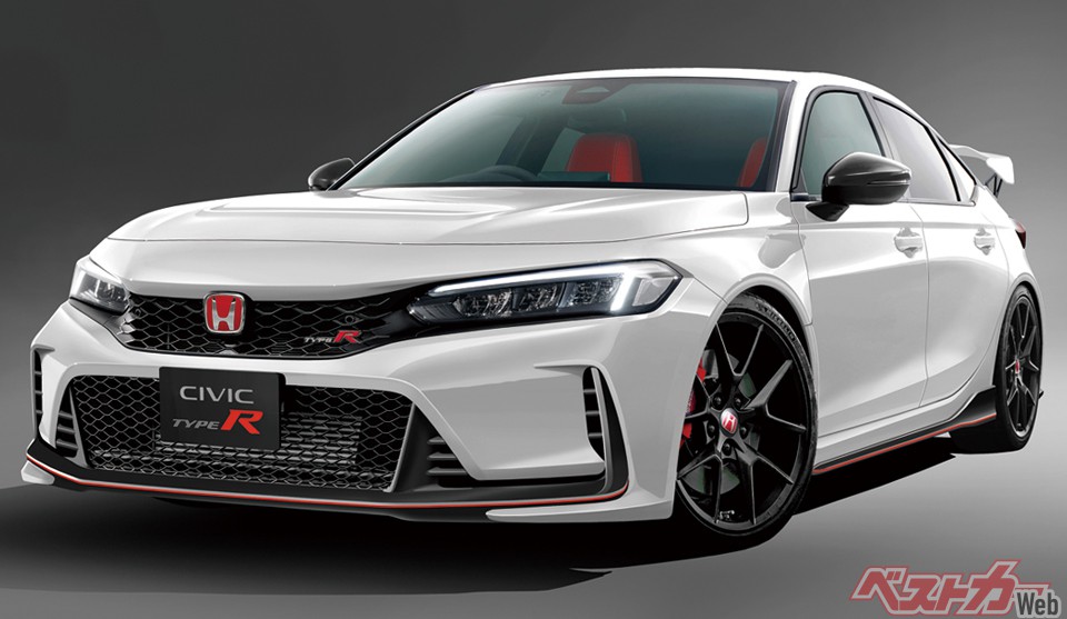 ホンダ シビックタイプR。評価の高かった従来型の正常進化バージョンで、新型シビックをベースにさらなる補強を施し、強靭なボディを手に入れる(画像はベストカー編集部による予想CG)