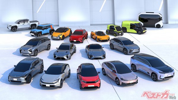 2030年までにBEV30車種を発売し、年間販売台数の1/3相当となる350万台をBEVにすると表明しているトヨタ