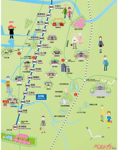 阪堺電軌鉄道の路線図。阪堺電軌鉄道のホームページより転載