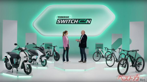 動画では「Switch ON」戦略の概要と新作の投入時期などを語った。ロゴは、スイッチをONにするように電動モデルに続々切り替えていくイメージを表す