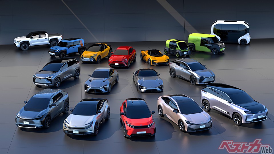 2030年までにEV30車種を投入すると発表したトヨタのモデルたち。多種多様だが、間に合うのか？