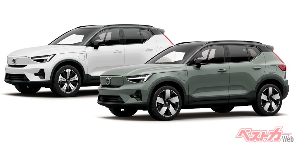 ボルボ XC40リチャージ。航続距離は約424〜434km。ワンペダルドライブ、Google搭載のインフォテイメントなども搭載される。価格は579万〜679万円