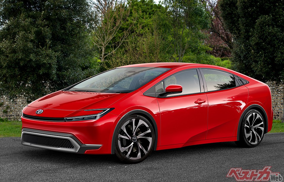 半導体不足などの影響でフルモデルチェンジ時期がさらに遅れるという情報もあったプリウスの次期モデルは、2022年末の発売が最新の情報となっている(画像はベストカーによる予想CG)