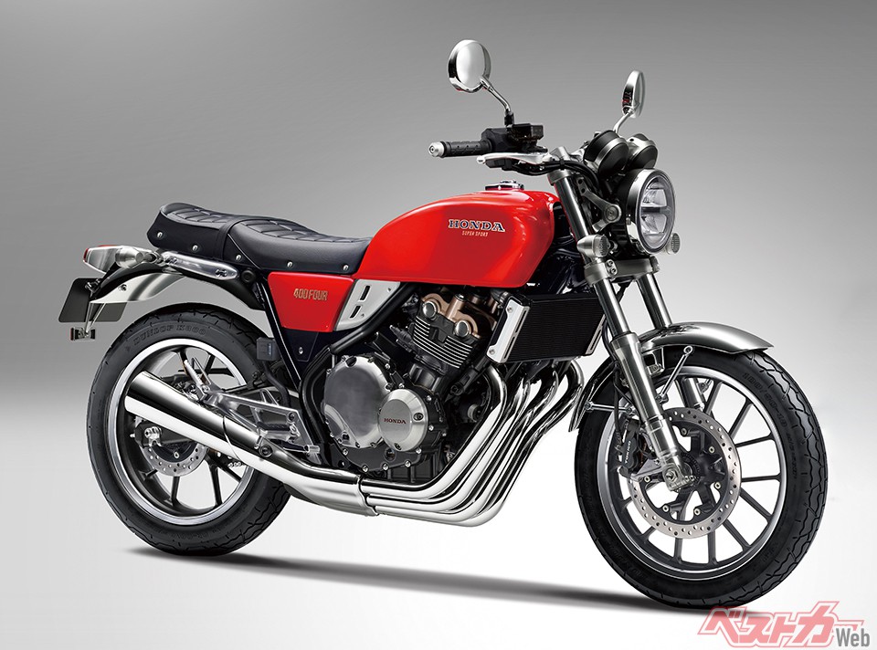 次期CB400（HONDA ※予想CG）…CB400SFの後継として発売が噂される次期400cc直4モデル。デザインに関する情報はまったくないが、本誌では“ヨンフォア”スタイルを予想してみた。現行CB400SFよりさらにレトロな雰囲気で、世界的なネオクラシック人気にも合致する！