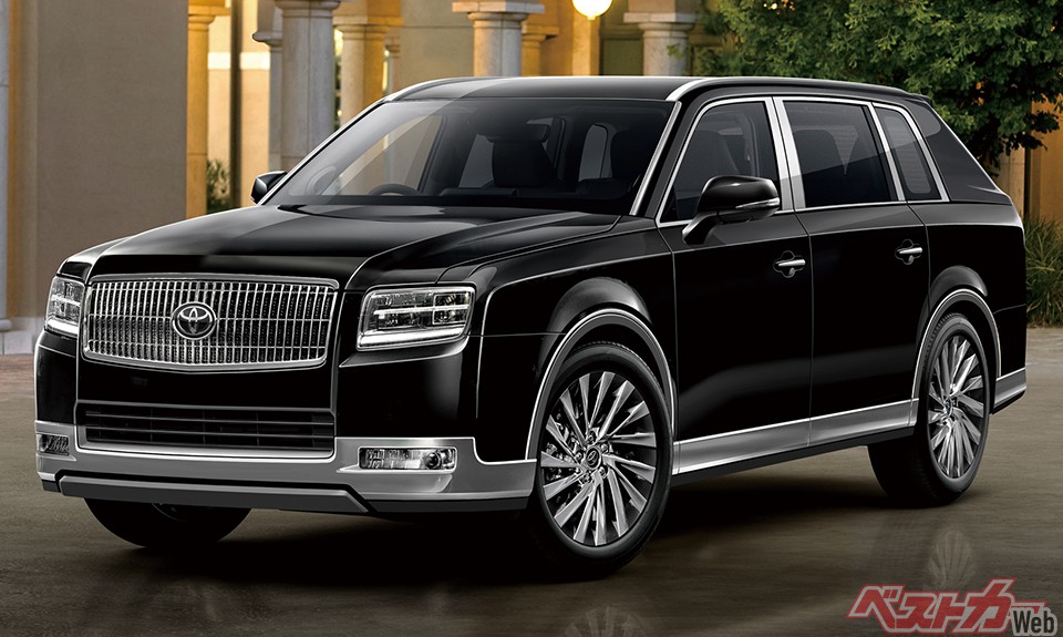 トヨタ センチュリーSUV(2023年冬登場予定・画像はベストカーによる予想CG)。ベースは海外専売SUVのハイランダーだが、ホイールベースを延長し、リアシートが広大なスペースを持つ2列シート車となる