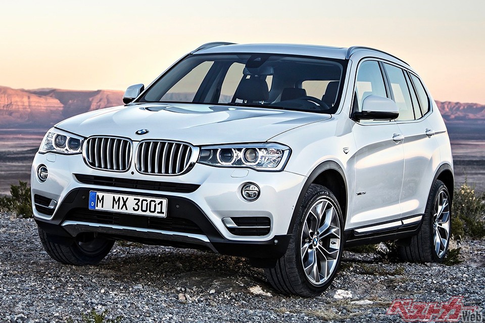 先代BMW X3。本当は写真の後期型(2014年6月~)を狙いたいところだが、そちらの中古車相場は総額260万円以上。総額100万円台の予算で探す場合は遺憾ながら前期型で手を打つほかないわけだ