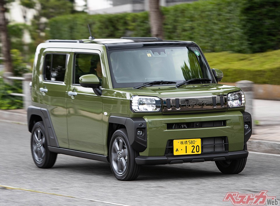 ダイハツ タフト。ハスラーの対抗馬としてダイハツが2020年に市場投入したのがタフトで、かつての名車の名前を復活させた(135万3000~173万2500円)