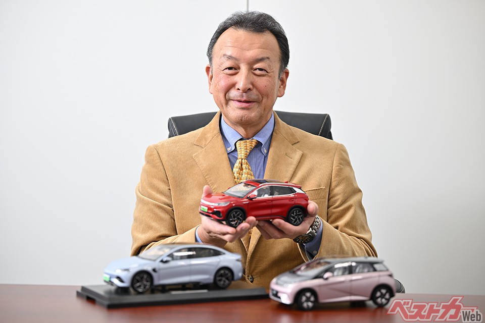 東福寺厚樹：BYD Auto Japan代表取締役社長。三菱自動車工業で国内・海外事業の担当や、VWジャパン販売の社長などを歴任した経歴を持つ