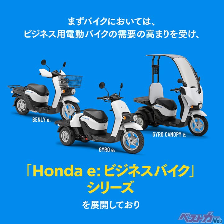 モバイルパワーパックを搭載した「Honda e:ビジネスバイク」シリーズ