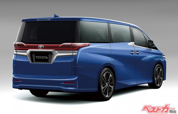 新型ヴェルファイアのCGイラスト(ベストカーが制作したもの)。テールランプは片側15個ずつ、OLED(有機発光ダイオード)が並ぶ