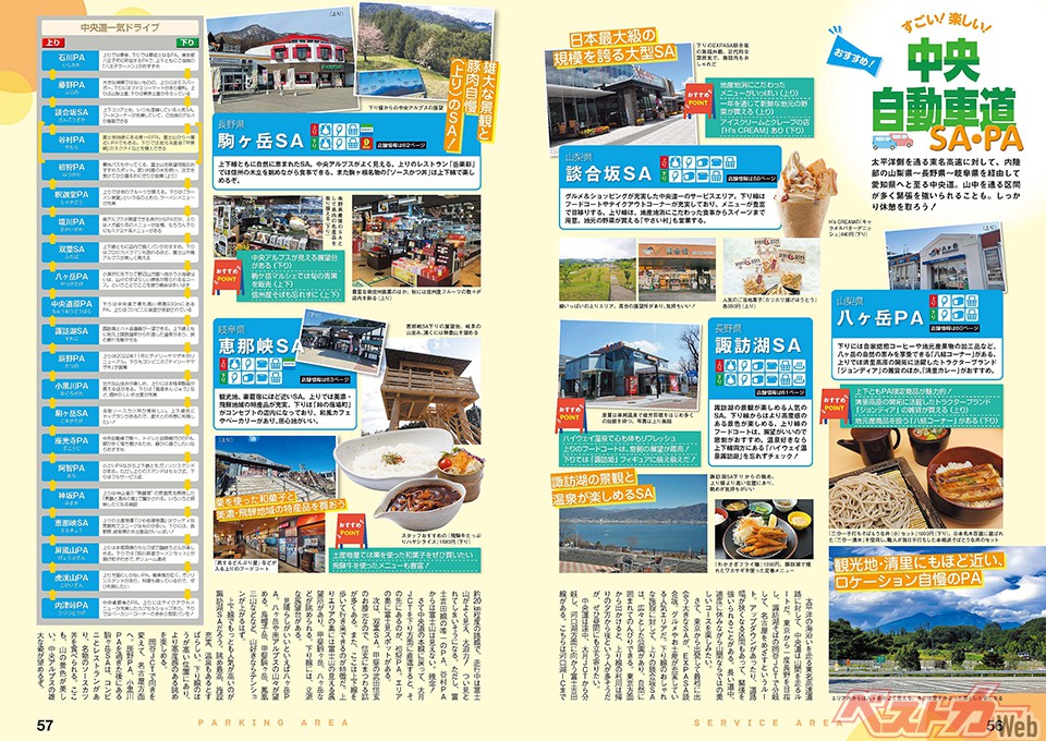 各SA・PAデータページのほかにも、各路線イチオシのSA・PAをピックアップしたページを用意