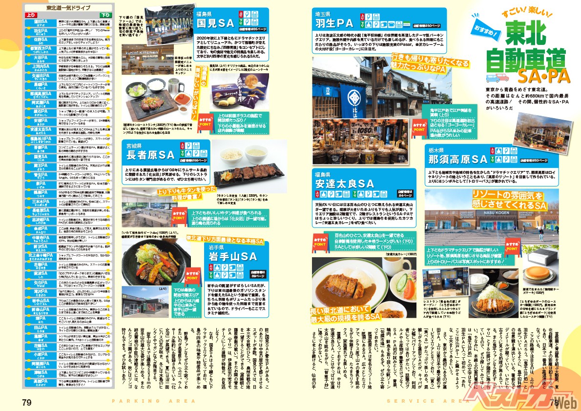 東北自動車道のオススメSA・PA特集では、羽生PA・那須高原SA・安達太良SA・国見SA・長者原SA・岩手山SAをピックアップ