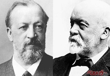 内燃機関の立役者であるニコラス・オットー（写真左）とゴットリープ・ダイムラー（同右）。約150年間におよぶ「内燃機関の時代」を創り上げた