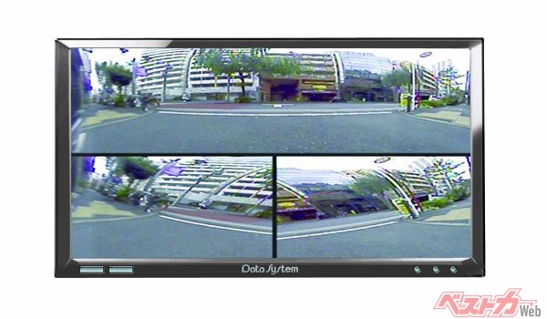 カメラの広い視野角を生かした映像をユーザーの好みに合わせて表示させることが可能。上部の表示は左右が見通せる「スーパーワイドビュー」、下部は左右それぞれの「コーナービュー」だ