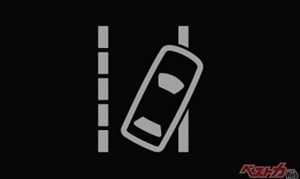 カメラで白線のはみ出しを感知、警告音とともに、はみ出したことが表示される