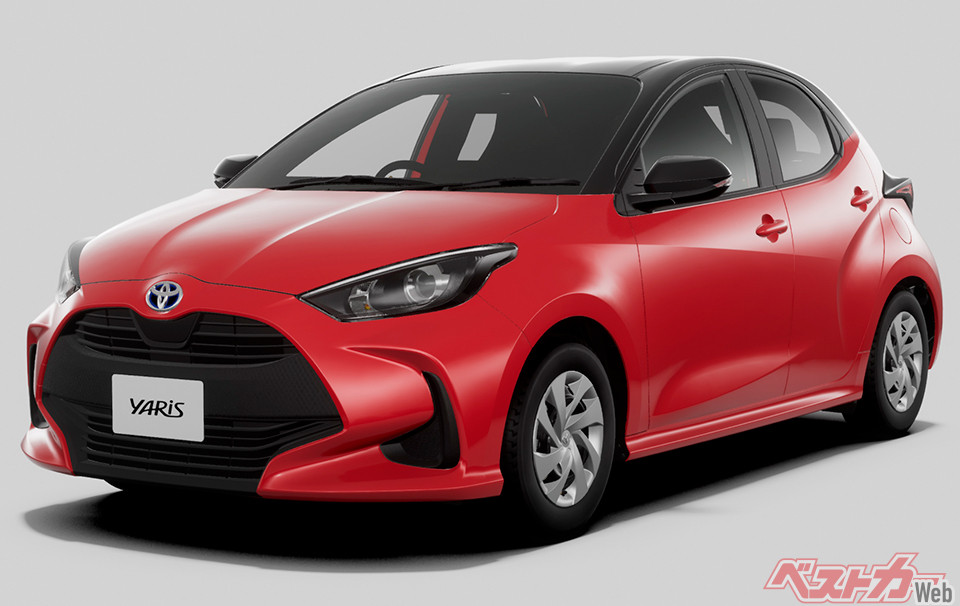 トヨタ ヤリス(HYBRID G・2WD/ブラック×コーラルクリスタルシャイン)〈オプション装着車〉※写真は合成で(2019年12月発表時の公式画像より)