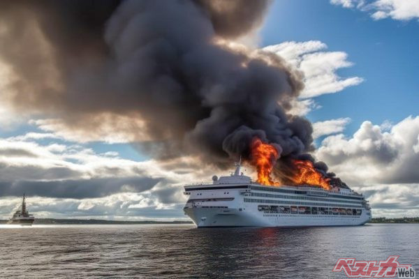 2022年2月にポルトガル沖で起きた自動車運搬船での火災事故が今回の商船三井のポルシェへの訴訟沙汰につながった（※写真はイメージComofoto@AdobeStock）