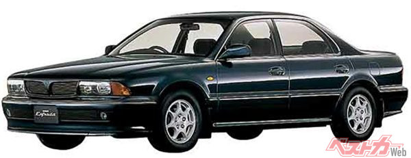三菱 初代ディアマンテ（1990年～1995年）…3ナンバー専用車とすることで堂々としたスタイルを実現。2Lに対し自動車税5000円増しですむ2.5Lの商品性は特に高かった