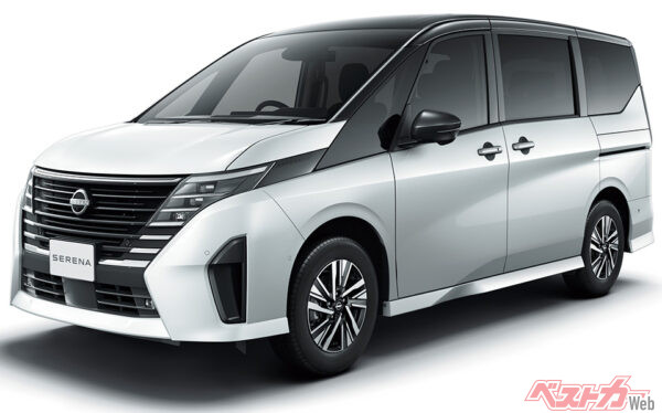 セレナ e-POWER ハイウェイスターV ボディカラー プリズムホワイト／スーパーブラック 2トーン（2022年11月 フルモデルチェンジ発表時の公式画像より）