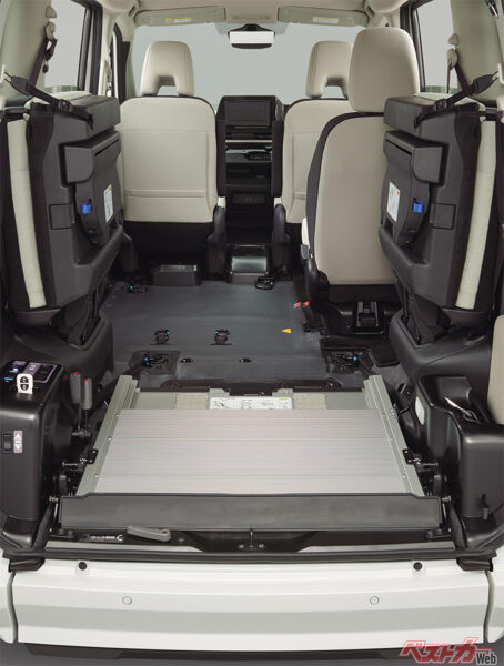 新型セレナ_チェアキャブ_スロープタイプ_スロープ前倒れ格納（2022年11月 フルモデルチェンジ発表時の公式画像より）