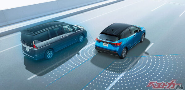 インテリジェント BSI（後側方衝突防止支援システム）／BSW（後側方車両検知警報）（2020年11月 発売開始発表時の公式画像より）