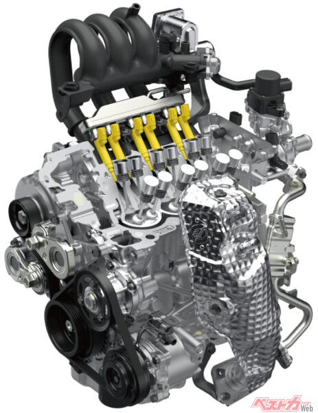 これが現行ハスラー誕生時に搭載された新開発のR06D型エンジン。現在もこのエンジンを搭載している
