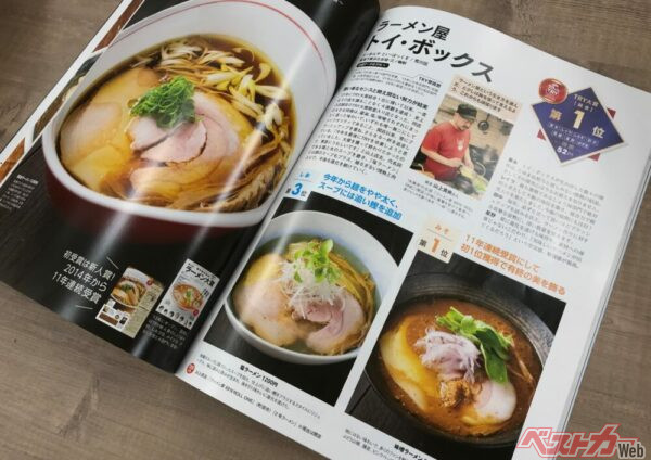 「TRY大賞」を受賞した『ラーメン屋 トイ・ボックス』を紹介する誌面。こちらのお店は、みそ部門でも1位、しお部門では3位を獲得！ どれも食べたいッ!!   (c)講談社 2024