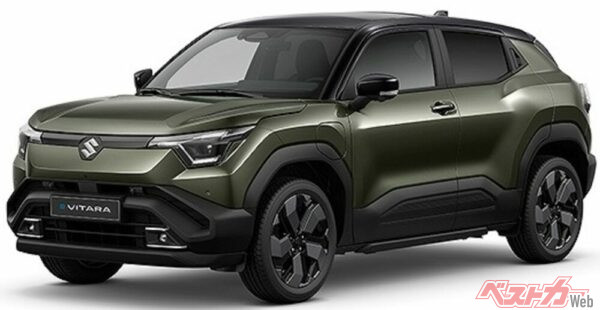 2024年11月4日にイタリア・ミラノで発表したスズキ初のバッテリーEV「e VITARA」。全長4,275mm、全幅1,800mm、全高1,635mm、ホイールベース2,700mmのミドルクラスクロスオーバーSUVだ