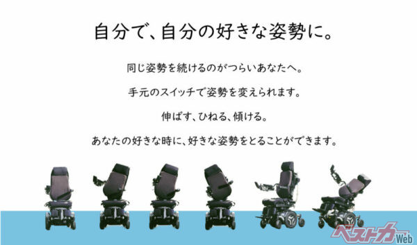 コボリンの姿勢変換機能つき電動車いす「Hineru（ハイネル）」