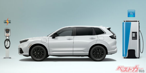 1970年代から現代まで、水素エンジンにまつわるトークセッションの始まり!! こちらの画像は現代のモデル、ホンダCR-V e:FCEV