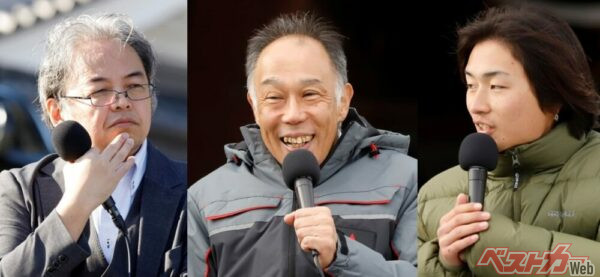 ステージに登壇した3人。左から寺崎彰吾(ベストカー編集局長)、半田和功氏(三菱自動車 チーフ・パワートレイン・エキスパート)、板倉拓寿氏(成城大学生)