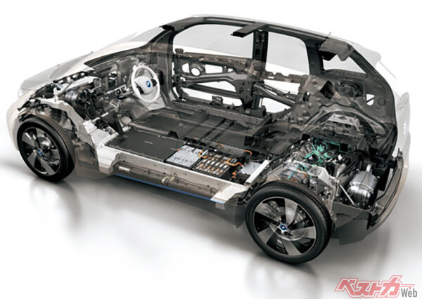 後席後方には170㎰を誇るモーターが設置される