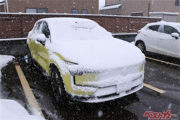 とん汁の名店「たちばな」の駐車場に30分停めただけでこの積もりっぷり